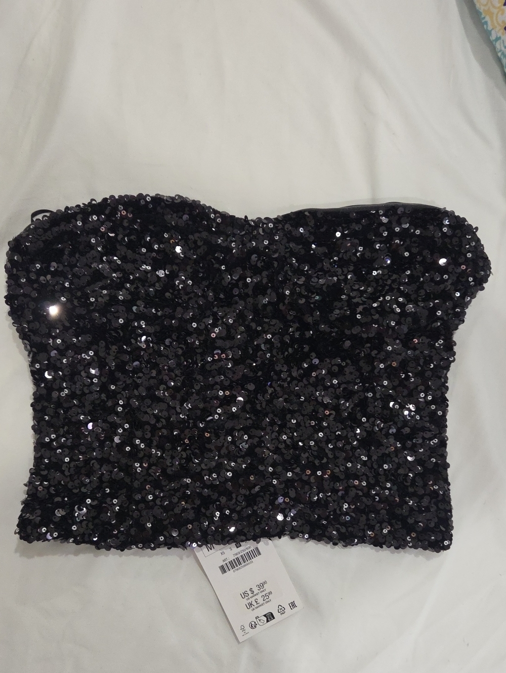 Zara Black Sequin Tube Corset Top